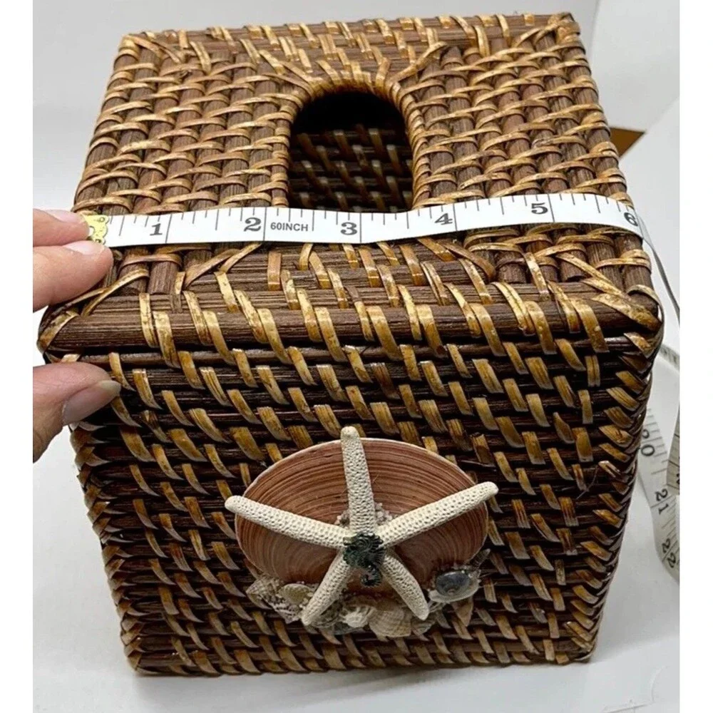 Coastal Starfish One Of A Kind Hand Decorated Rattan Tissue Box Cover Decor